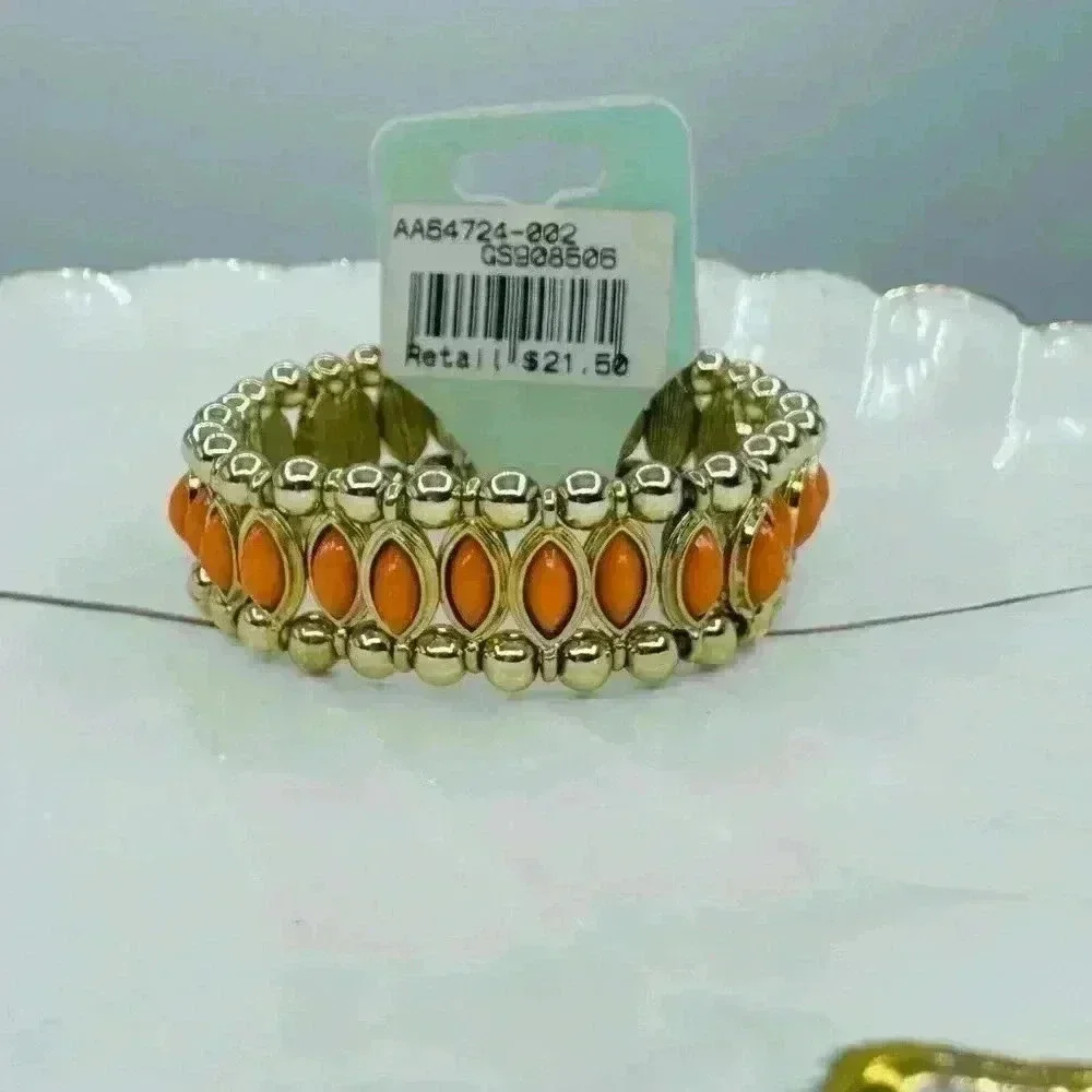 Orange Beaded Statement Bracelet